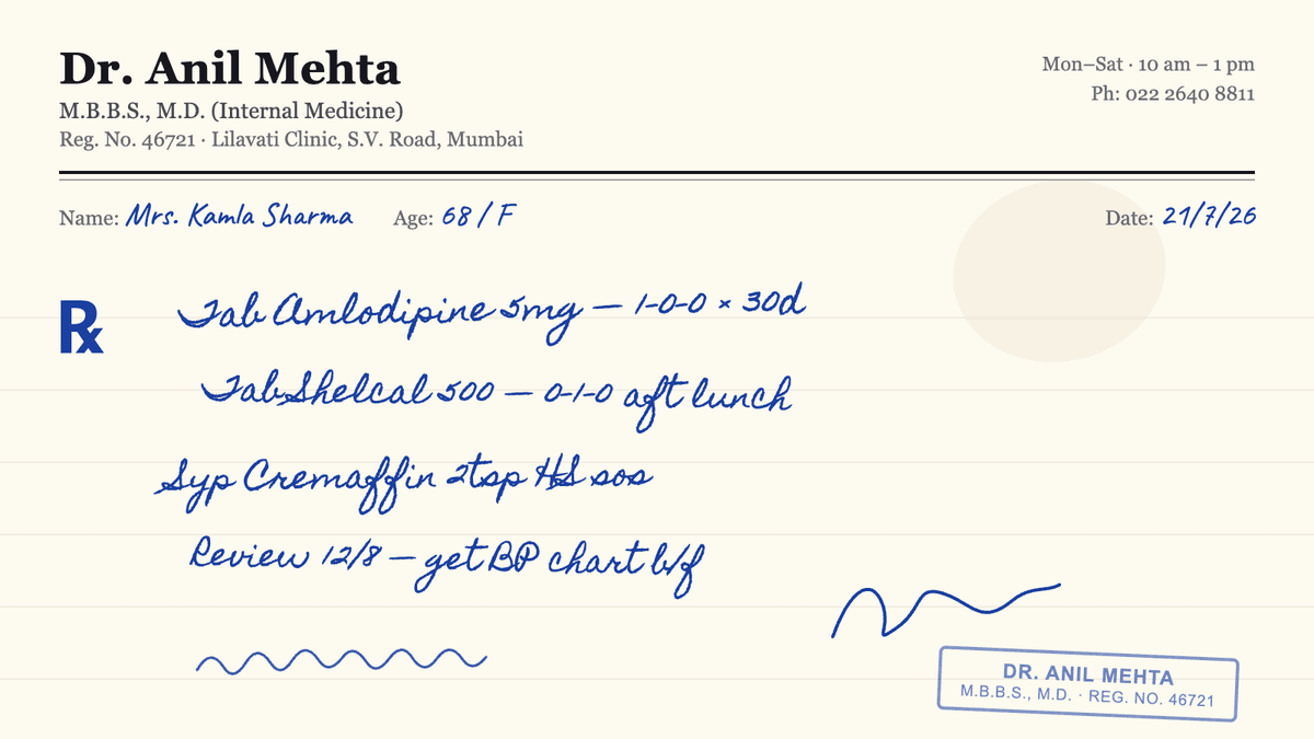 A handwritten prescription